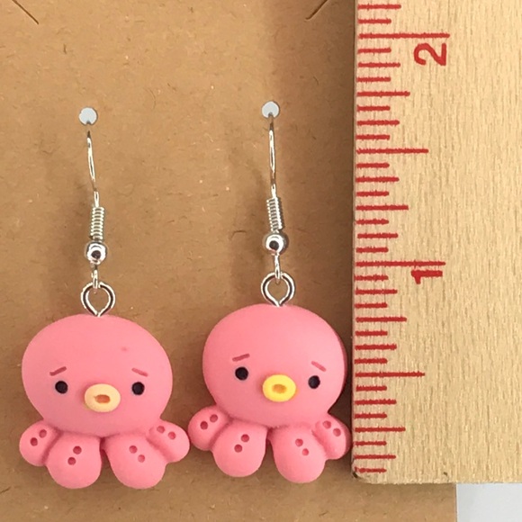 Charming Pink Octopus Earrings - Picture 2 of 2